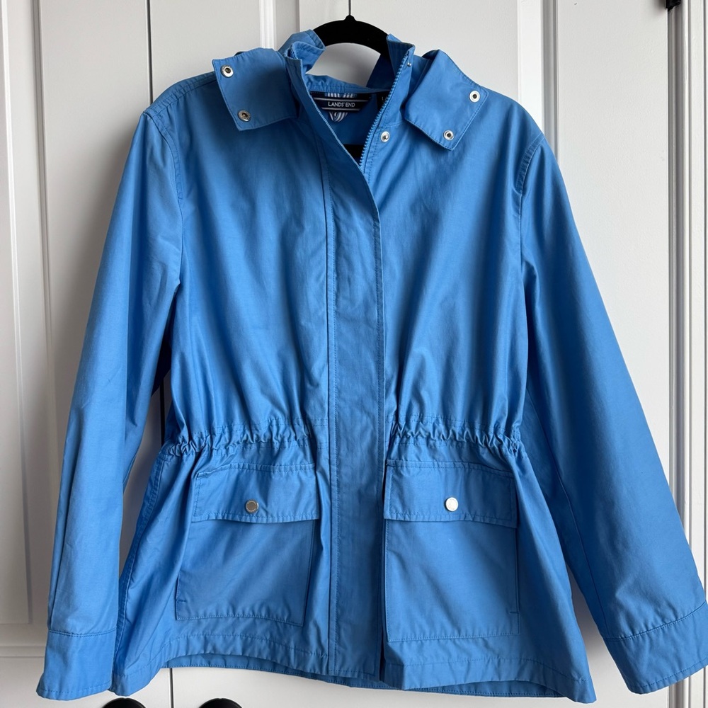 Lands' End Blue Hooded Rain Jacket Anorak L/P 14-16